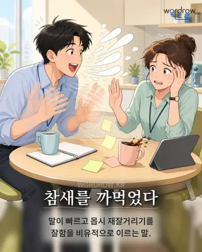 한국어 속담 “참새를 까먹었다” 1컷 일러스트