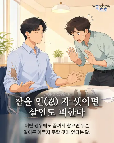 한국어 속담 “참을 인(忍) 자 셋이면 살인도 피한다” 1컷 일러스트