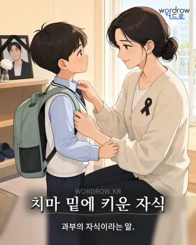 한국어 속담 “치마 밑에 키운 자식” 1컷 일러스트
