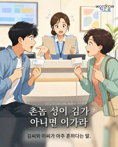 한국어 속담 “촌놈 성이 김가 아니면 이가라” 1컷 일러스트
