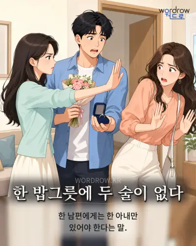 한국어 속담 “한 밥그릇에 두 술이 없다” 1컷 일러스트