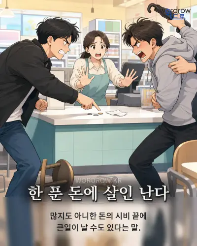 한국어 속담 “한 푼 돈에 살인 난다” 1컷 일러스트