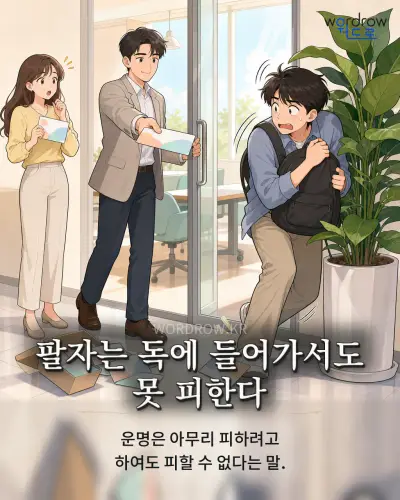 한국어 속담 “팔자는 독에 들어가서도 못 피한다” 1컷 일러스트