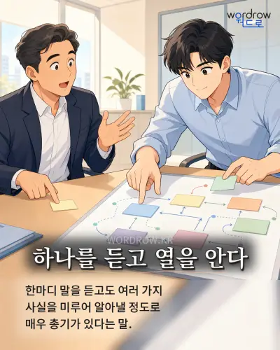 한국어 속담 “하나를 듣고 열을 안다” 1컷 일러스트
