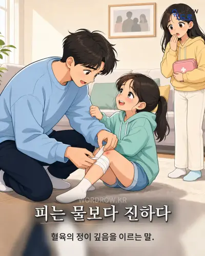 한국어 속담 “피는 물보다 진하다” 1컷 일러스트