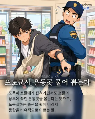 한국어 속담 “포도군사 은동곳 물어 뽑는다” 1컷 일러스트