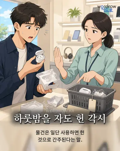 한국어 속담 “하룻밤을 자도 헌 각시” 1컷 일러스트