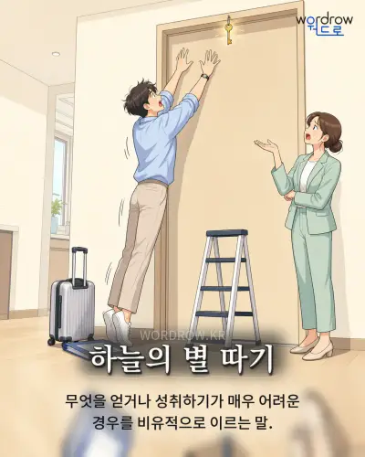 한국어 속담 “하늘의 별 따기” 1컷 일러스트
