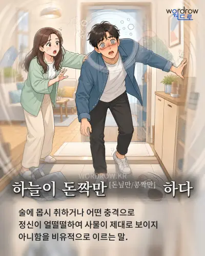 한국어 속담 “하늘이 돈짝만[돈닢만/콩짝만] 하다” 1컷 일러스트