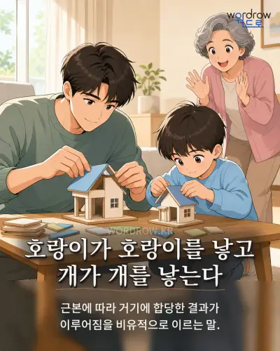 한국어 속담 “호랑이가 호랑이를 낳고 개가 개를 낳는다” 1컷 일러스트
