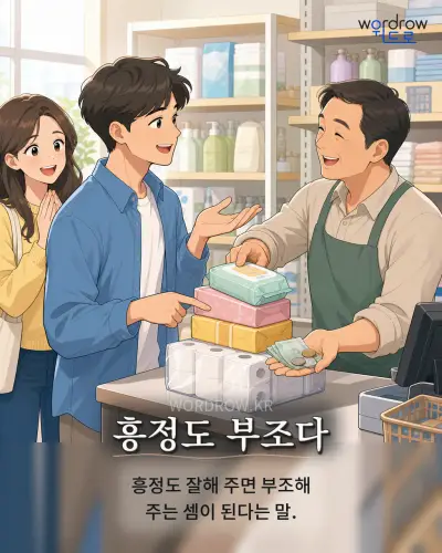 한국어 속담 “흥정도 부조다” 1컷 일러스트
